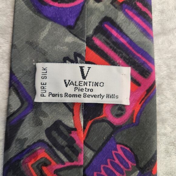Valentino Pietro Mens Tie Pure Silk- Multicolor Design - Picture 3 of 5